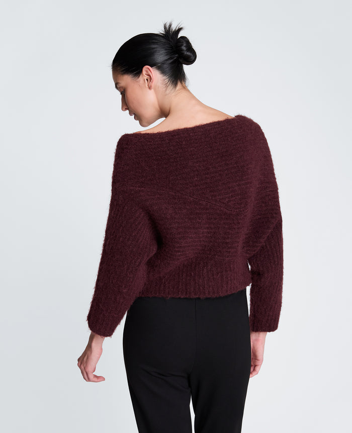 Asymmetrical Drape Neck Chunky Sweater