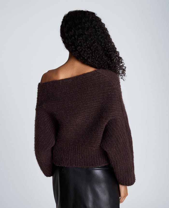 Asymmetrical Drape Neck Chunky Sweater