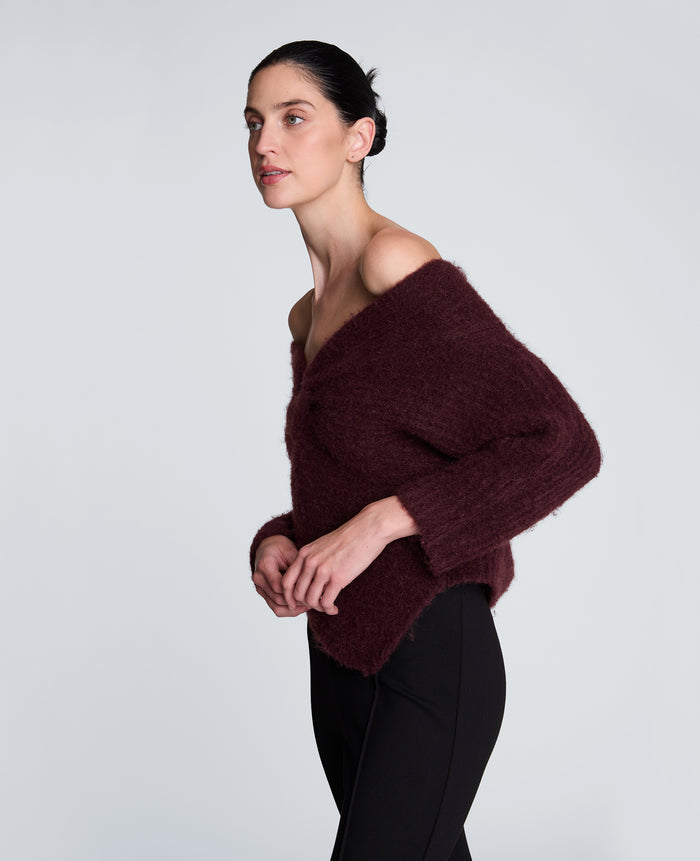 Asymmetrical Drape Neck Chunky Sweater