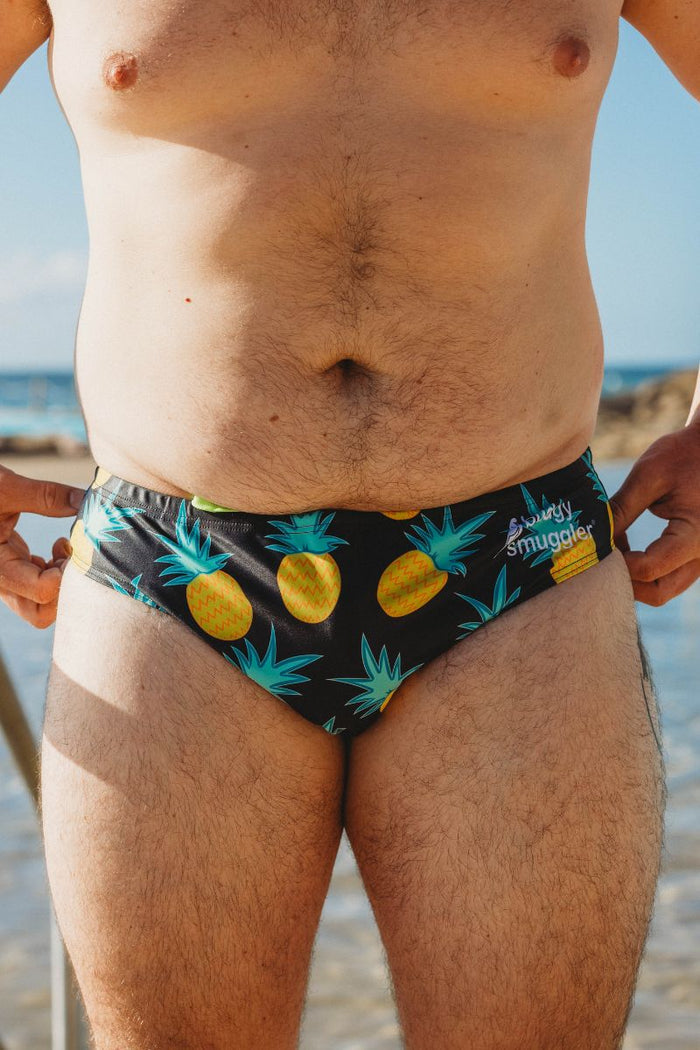Black Fineapples swim brief, a fine pair if we say so ourselves, Budgy Smuggler