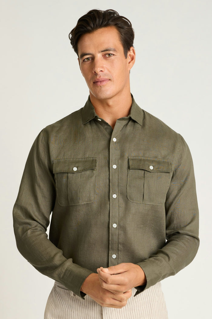 Cooper Two Pocket Shirt - olive linen