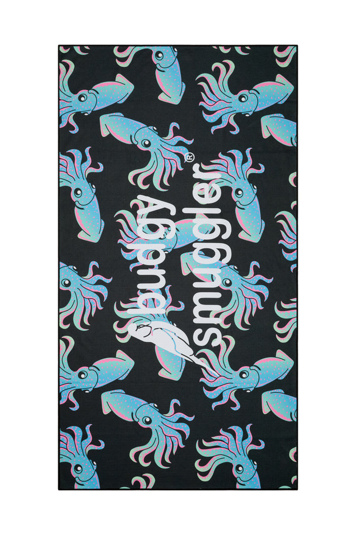 Salt and Pepper double sided beach towel, squid print, front view
