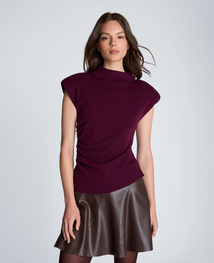 Extended Shoulder Asymmetrical Mock Neck Sweater