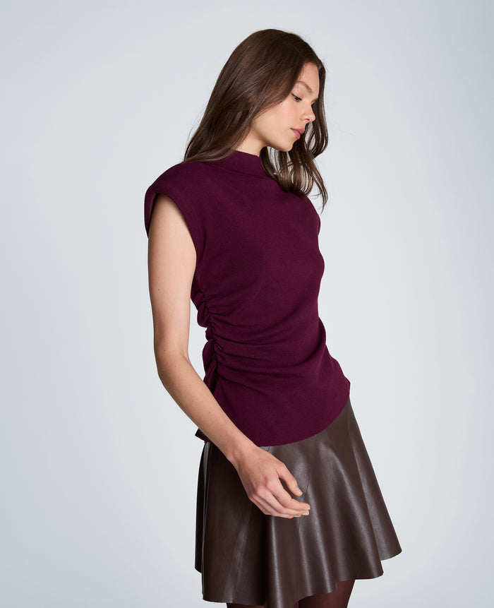 Extended Shoulder Asymmetrical Mock Neck Sweater