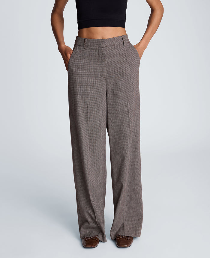 Fly Front High Rise Wide Leg Pants with Slash Pocket