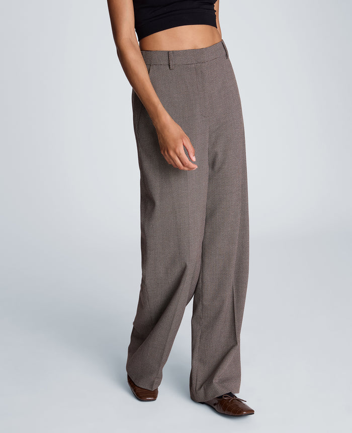 Fly Front High Rise Wide Leg Pants with Slash Pocket