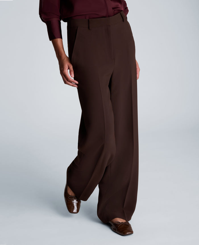 Fly Front High Rise Wide Leg Pants with Slash Pocket