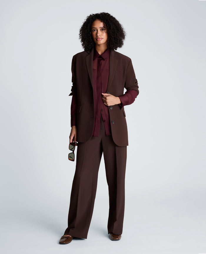 Fly Front High Rise Wide Leg Pants with Slash Pocket