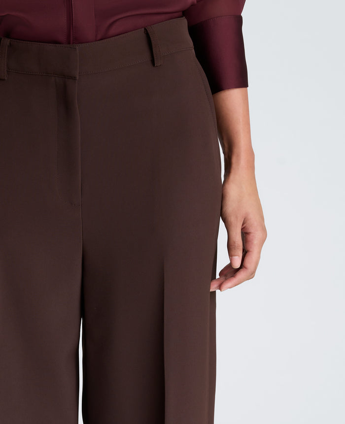 Fly Front High Rise Wide Leg Pants with Slash Pocket
