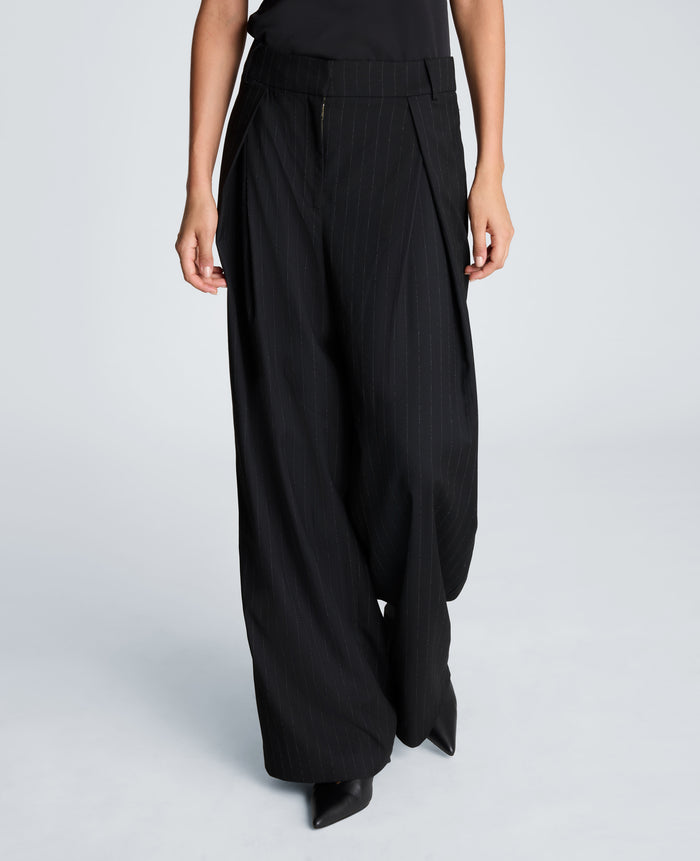 Fly Front Wide Leg Crossover Pleat Pant