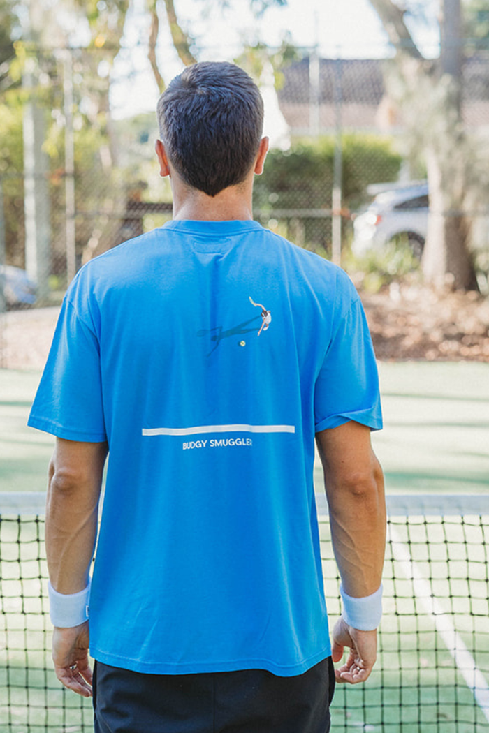 Lightweight Blue Tee in Tennis Court