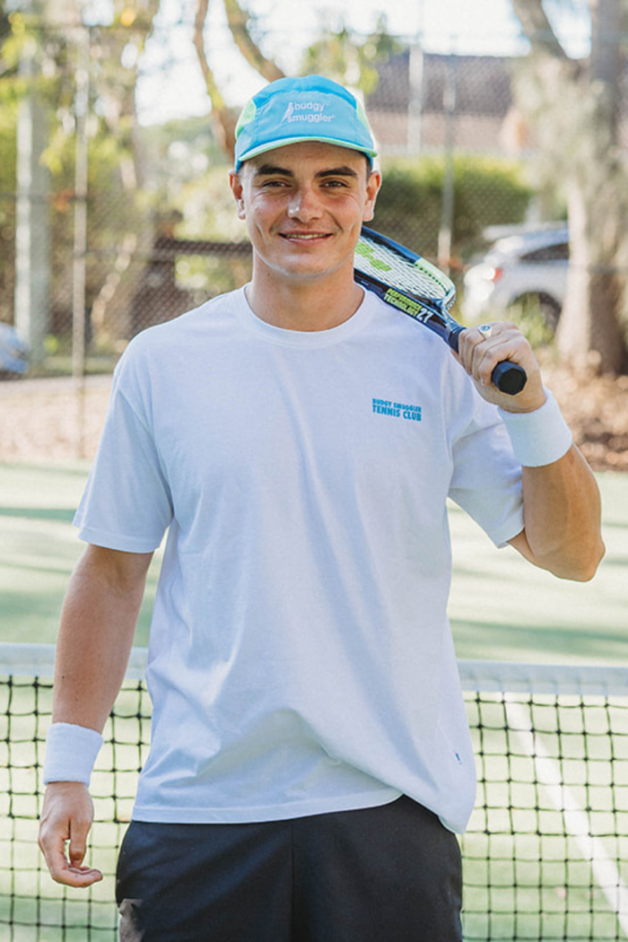 Lightweight White Tee in Tennis Court