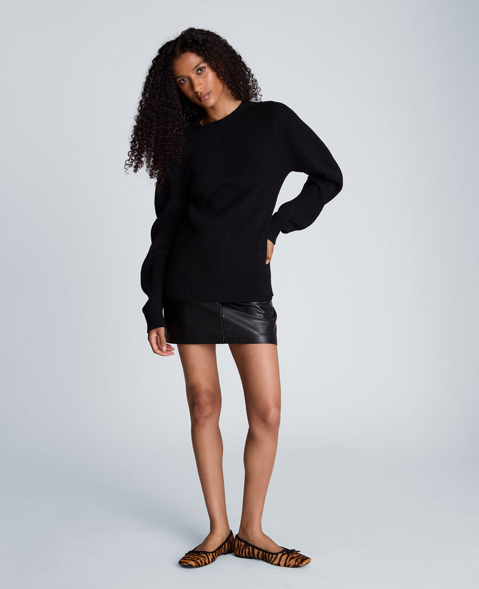 Mock Neck Seamless Traveling Ribbed Sweater