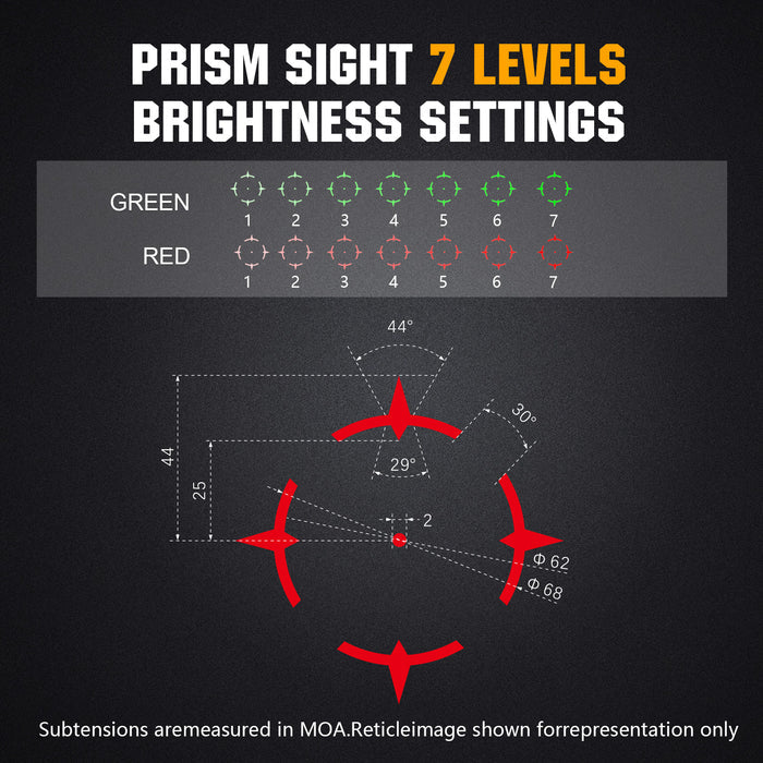 ohhunt® 1X Prism Scope with Shake Awake 2 MOA Red and Green Circle Dot Reticle