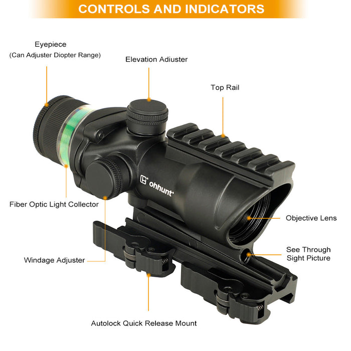 ohhunt 4X32 Rifle Scope Green Fiber Optic Illuminated Reticle With Top Rail Diopter Adjustment