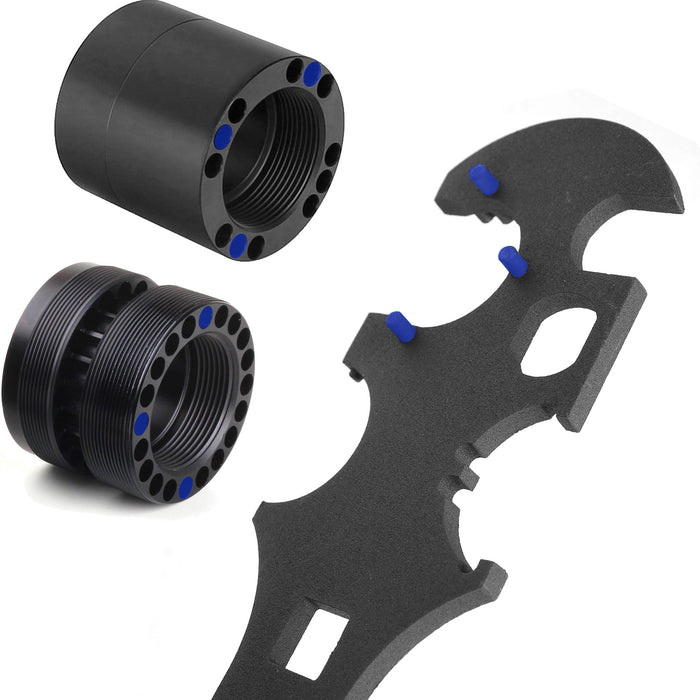 20 Hole barrel nut wrench, The 3 pins of the Armorer’s wrench can be align with corresponding holes in the barrel nut to apply precise torque.