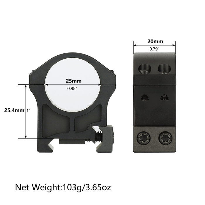 ohhunt® High Quality 1" Scope Rings for Picatinny Rail - Medium Profile