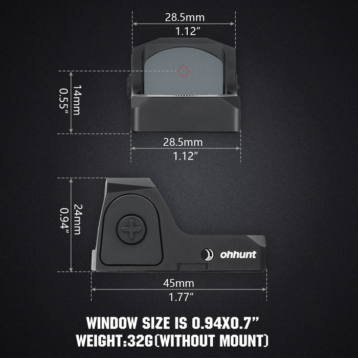 ohhunt® RD 005 Circle Dot Reticle Micro Red Dot Sight with RMR Footprint Adapter for Rifle and Glock, 2 MOA Dot & 32 MOA Circle