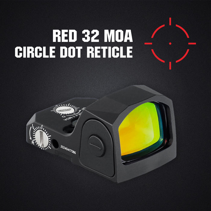 ohhunt® RD 005 Circle Dot Reticle Micro Red Dot Sight with RMR Footprint Adapter for Rifle and Glock, 2 MOA Dot & 32 MOA Circle