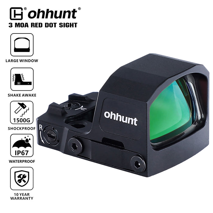 ohhunt® RD U3G Large Window 3 MOA Shake Awake Green Dot Sight with RMSc Footprint and Picatinny Mount