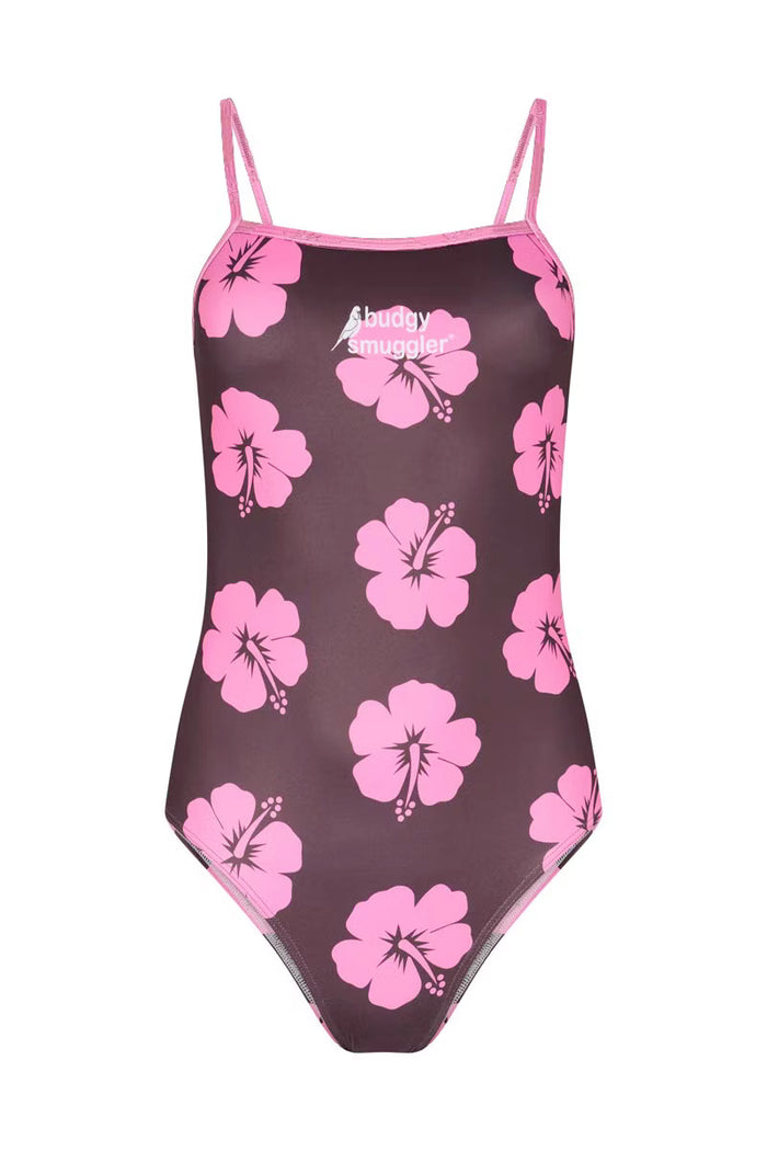 Thin Strap Racer in Brown and Pink Hibiscus