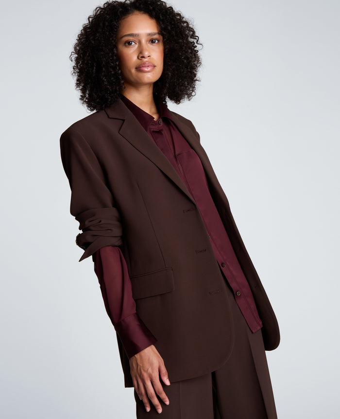 Three Button Boyfriend Jacket with Flap Pockets