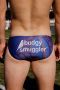 Waratahs 2026 navy swim brief with orange waratah flower outline, Budgy Smuggler