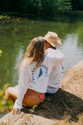 White Long Sleeve Tee with Budgy Arch