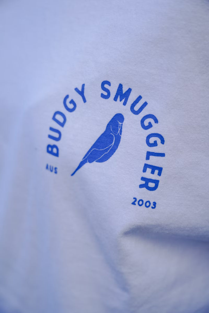 White Long Sleeve Tee with Budgy Arch